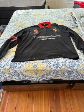 Triple 7 Long-Sleeve Polo Shirt - Black with Red Collar